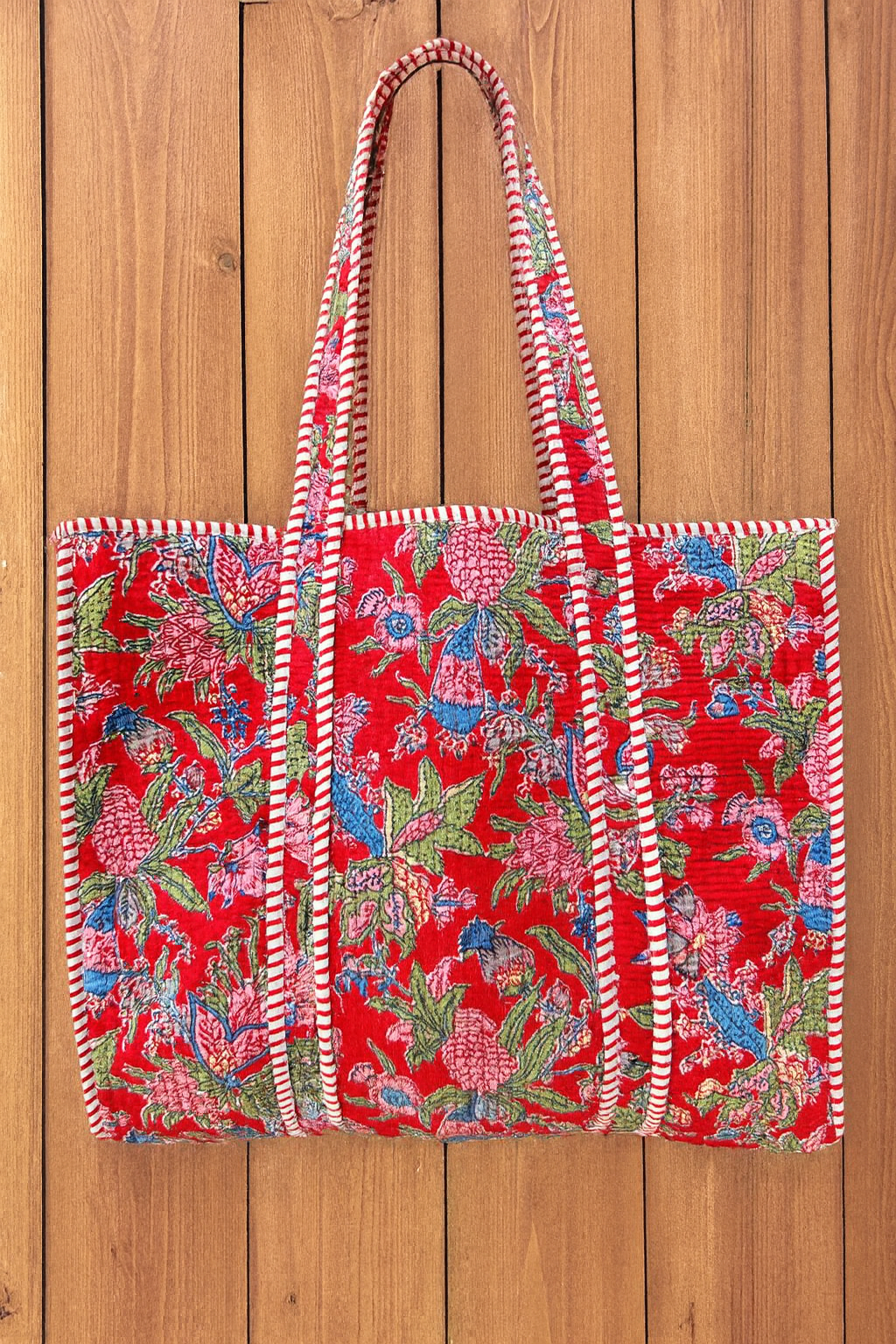 Red Blossom Quilted Tote