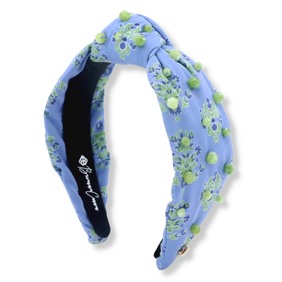 Cornflower Blue & Green Block Printed Headband