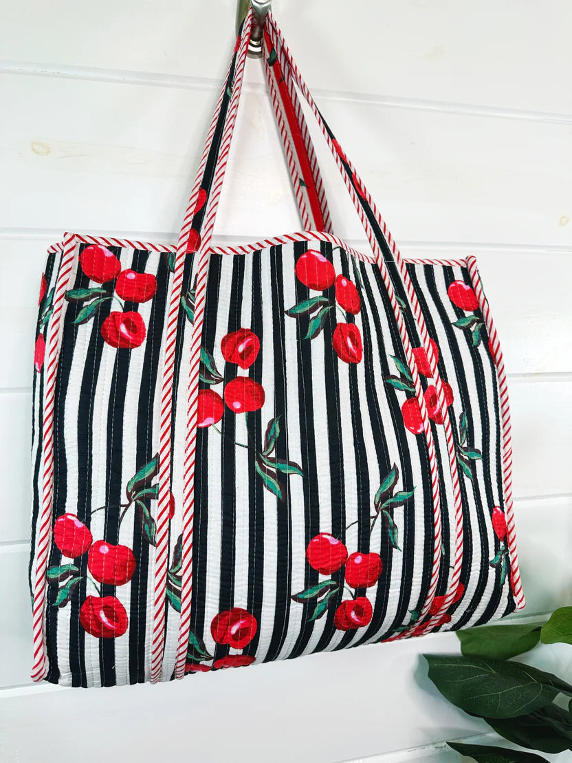 Reversible Black Cherry Pop Quilted Tote