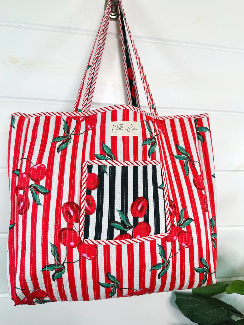 Reversible Black Cherry Pop Quilted Tote