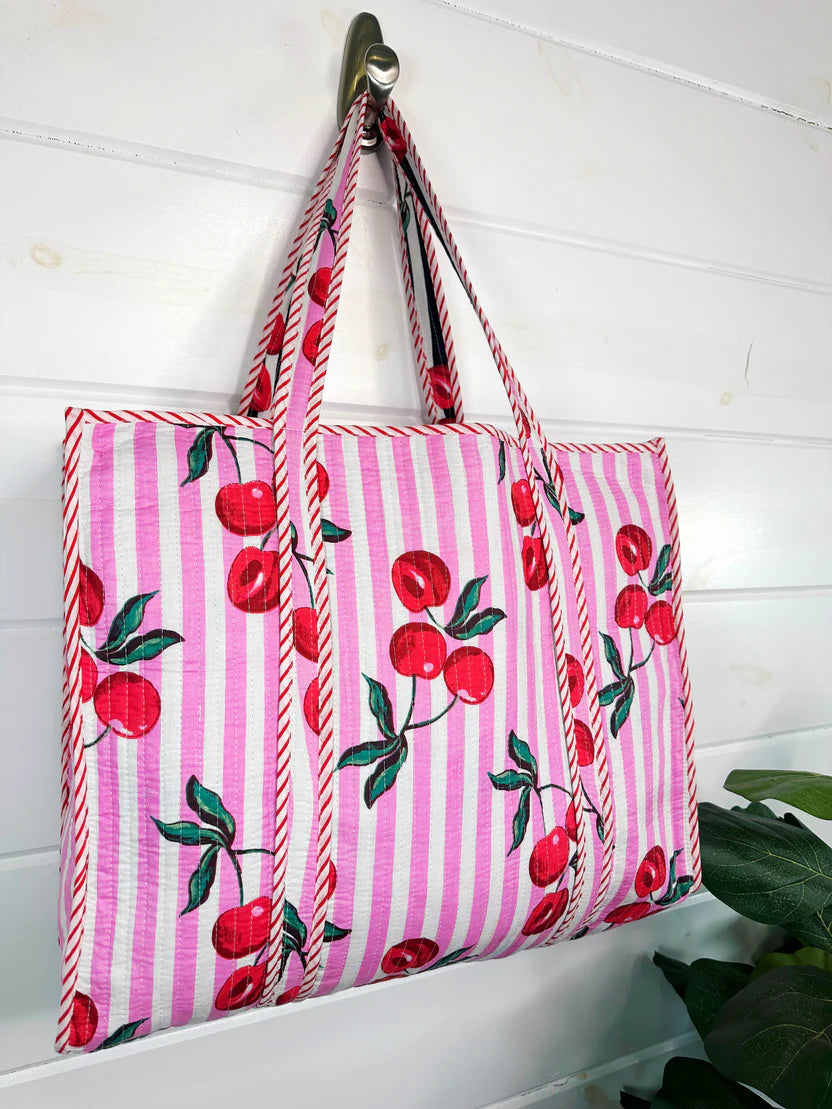 Reversiable Pink Cherry Pop Quilted Tote