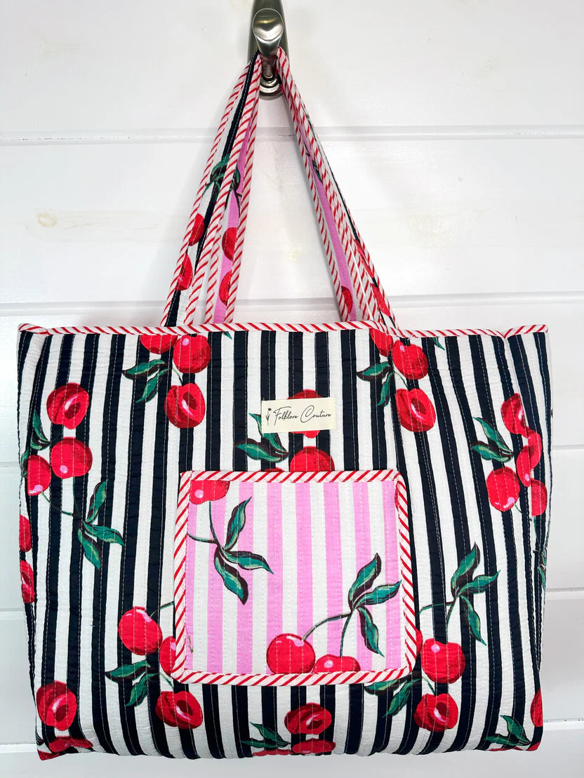 Reversiable Pink Cherry Pop Quilted Tote