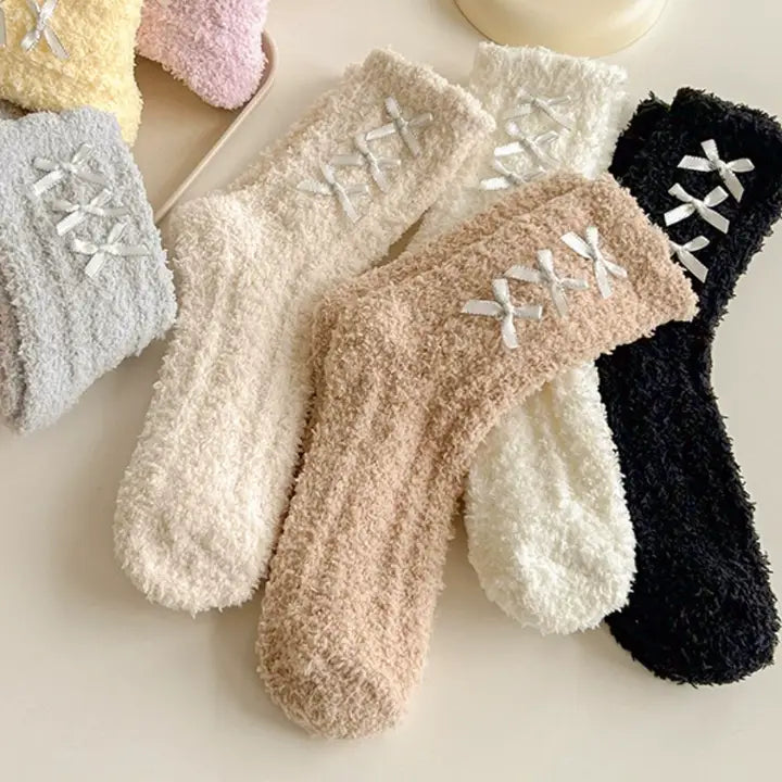 Soft Cozy Bow Detail Fluffy Socks
