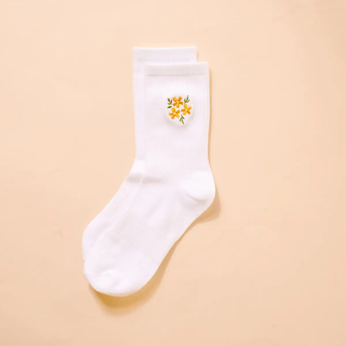 Embroidered Crew Socks–Floral Yellow - Curator and Co. 
