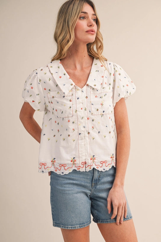 Meadow Bloom Embroidered Blouse - Curator and Co. 