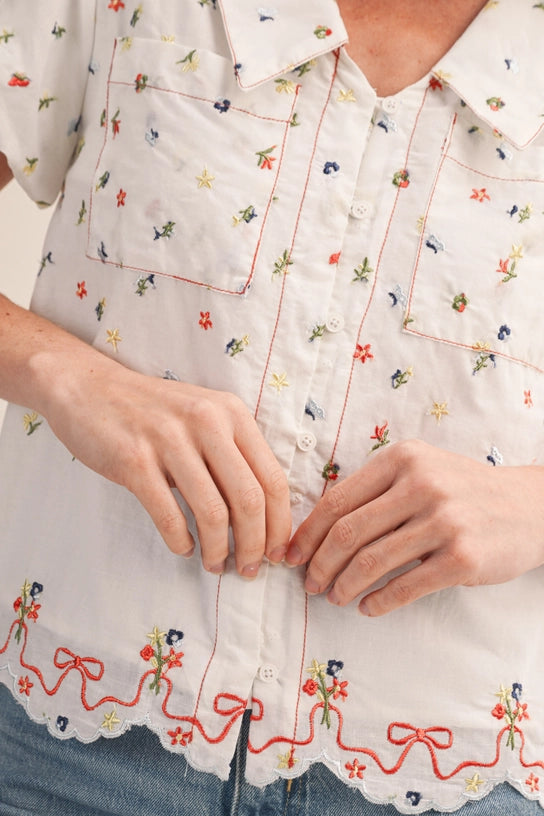 Meadow Bloom Embroidered Blouse - Curator and Co. 