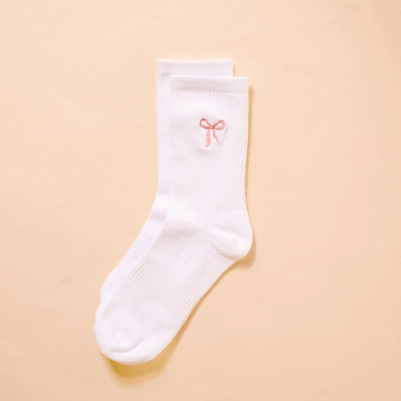 Embroidered Crew Socks–Pink Bow - Curator and Co. 