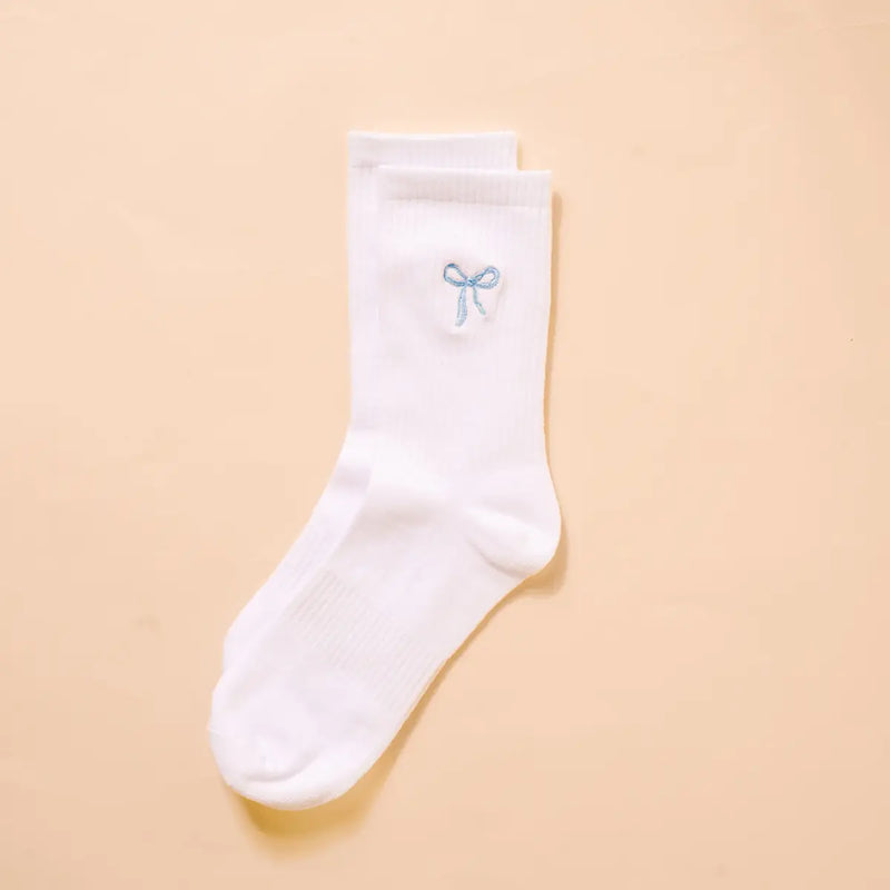 Embroidered Crew Socks–Blue Bow - Curator and Co. 