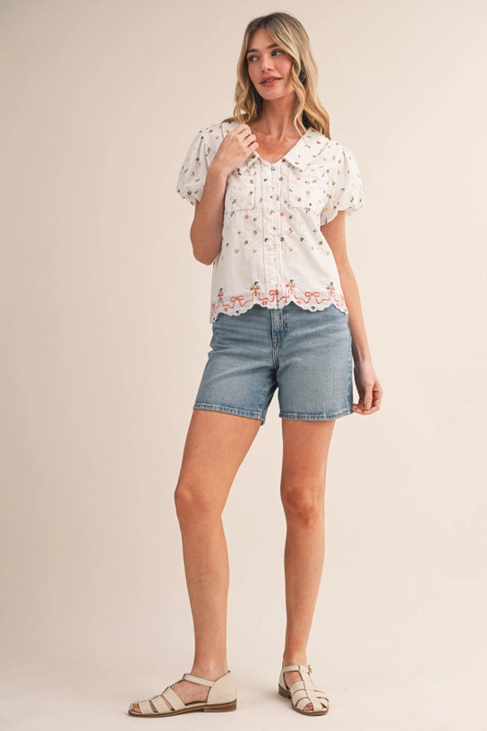 Meadow Bloom Embroidered Blouse - Curator and Co. 