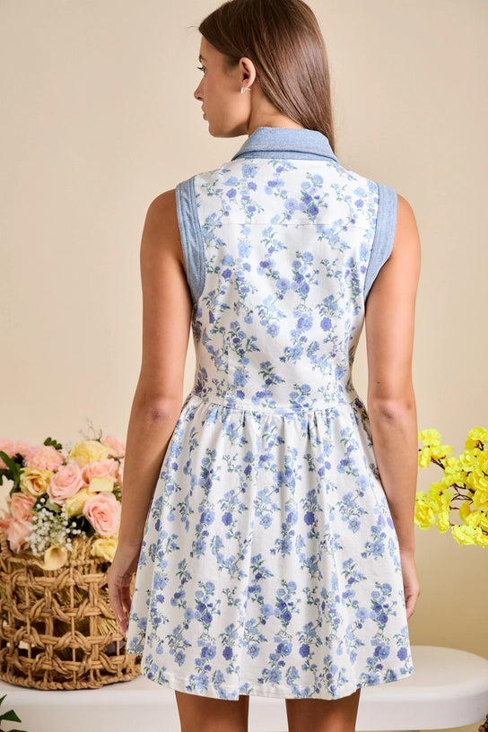 Forget-Me-Not Floral Denim Dress - Curator and Co. 