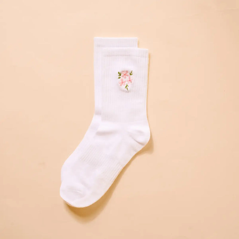 Embroidered Crew Socks–Floral Pink - Curator and Co. 