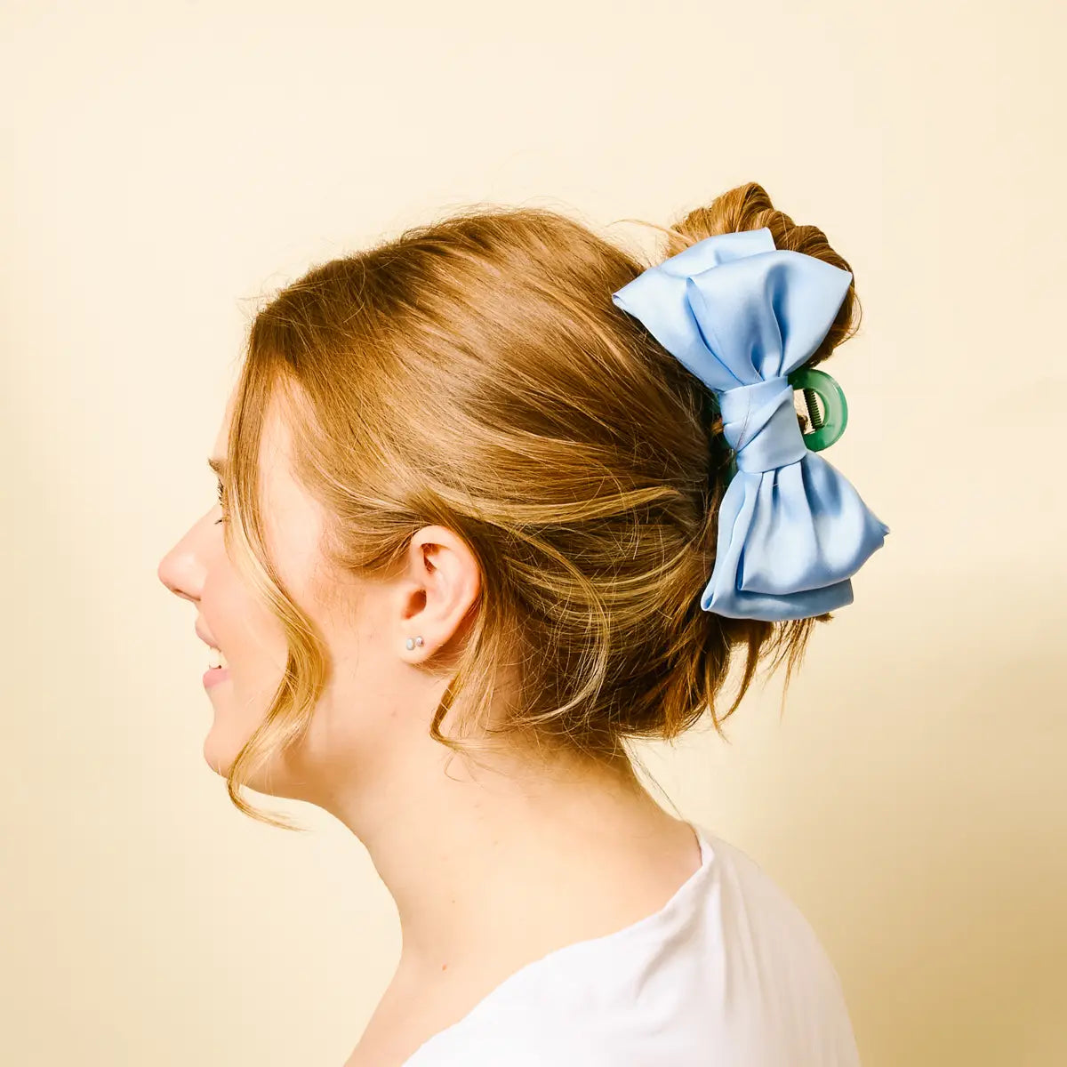 Satin Bow Claw Clip–Blue - Curator and Co. 