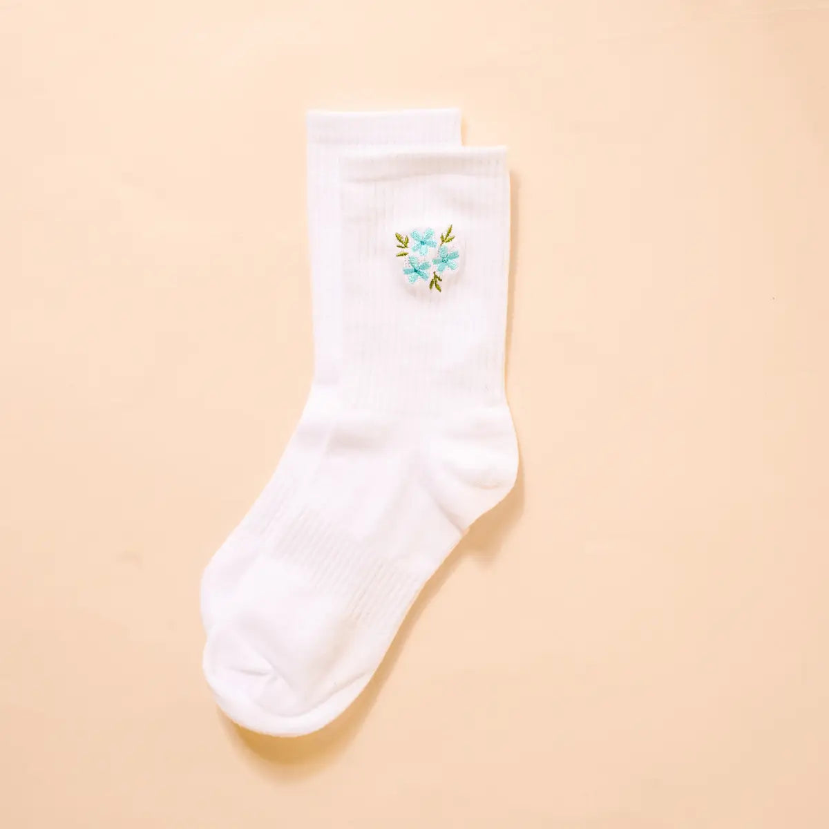 Embroidered Crew Socks–Floral Blue - Curator and Co. 