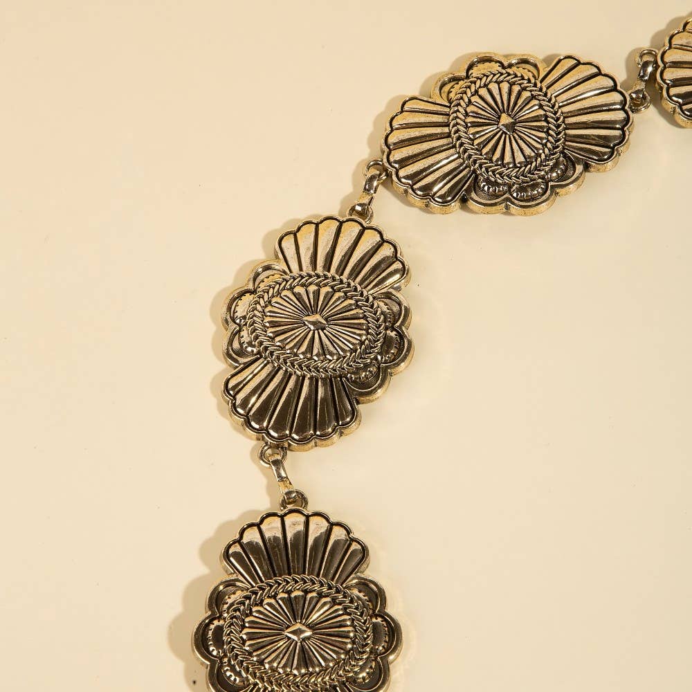 Western Style Oval Sunburst Concho Chain Belt