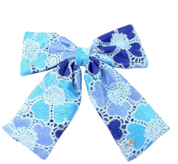 Blue Mosaic Lace Flowers Bow Barrette