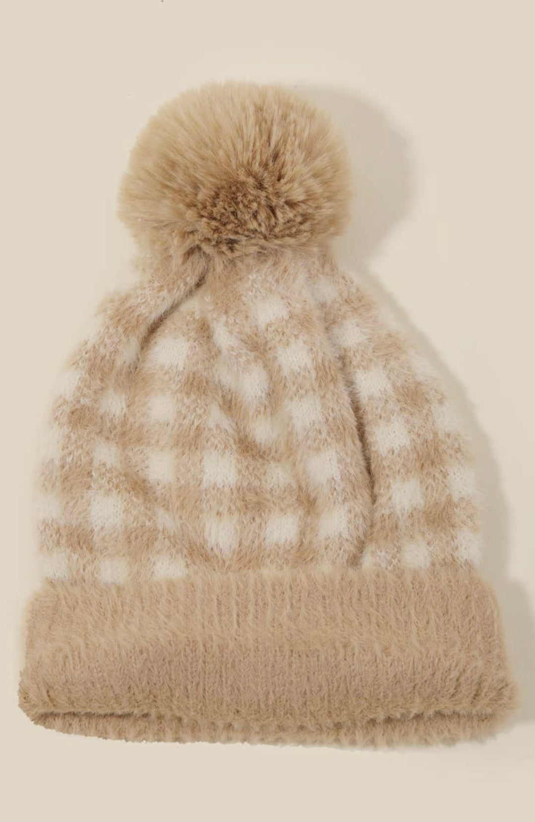 Fuzzy Pom Plaid Beanie