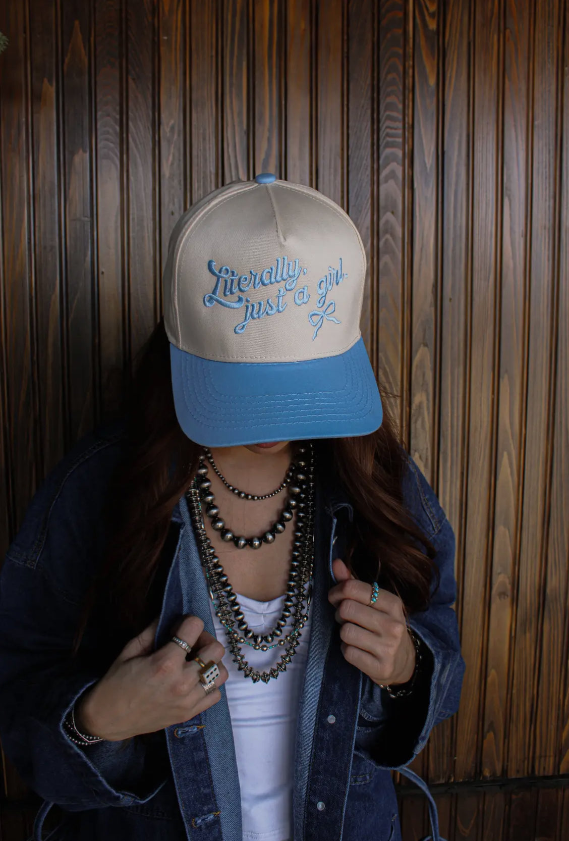 Literally Just A Girl Embroidery Two Tone Trucker Hat