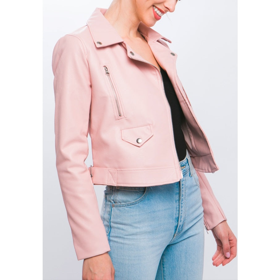 Pink Faux Leather Jacket