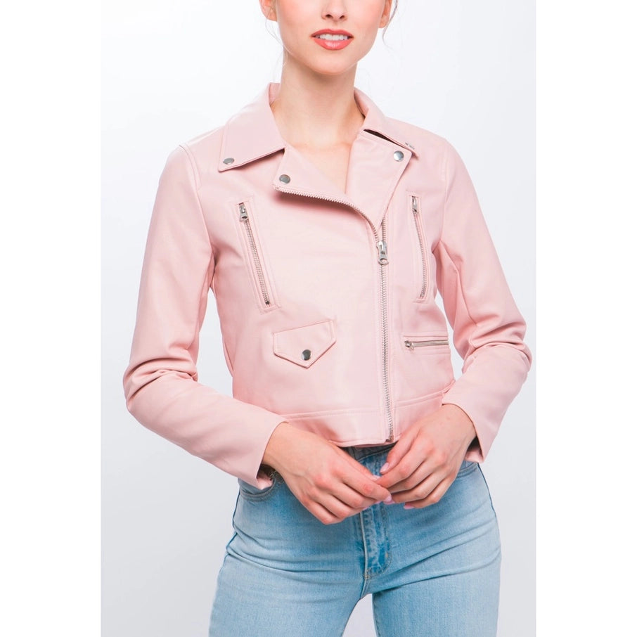 Pink Faux Leather Jacket