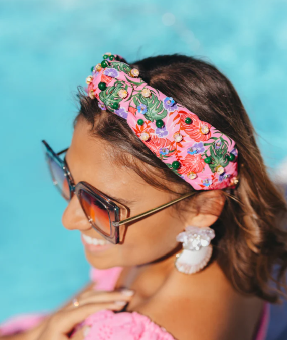 Pink Luau Headband With Crystals & Beads