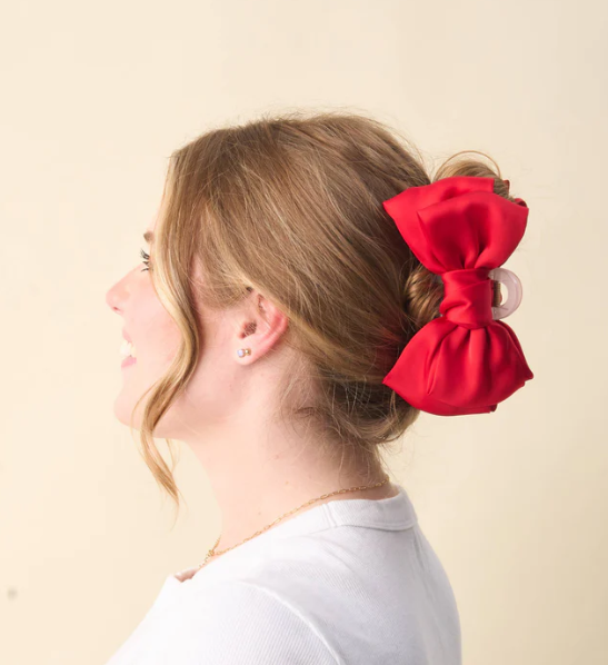 Large Satin Bow Claw Clip-Red