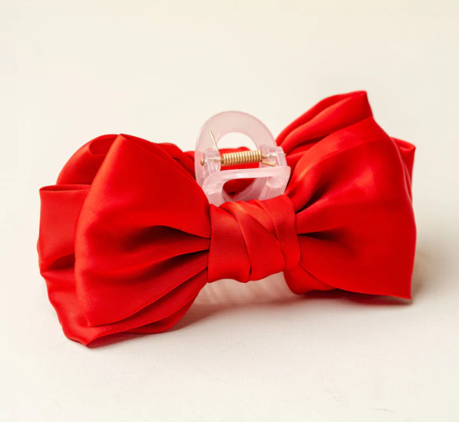 Large Satin Bow Claw Clip-Red