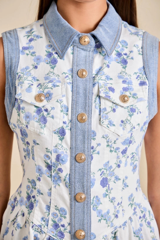 Forget-Me-Not Floral Denim Dress - Curator and Co. 