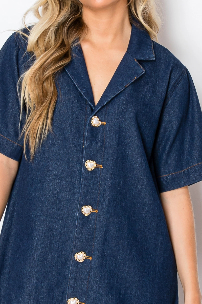 The Harper Heart Button Denim Dress