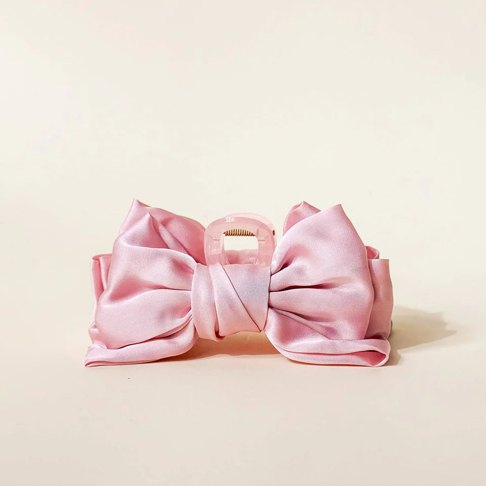 Large Satin Bow Claw Clip- Blush