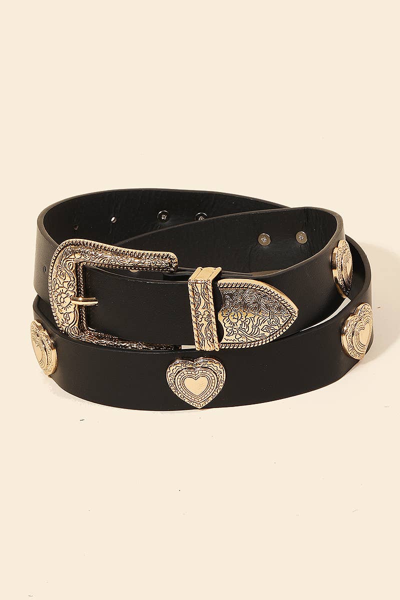Western Etched Flower Heart Belt