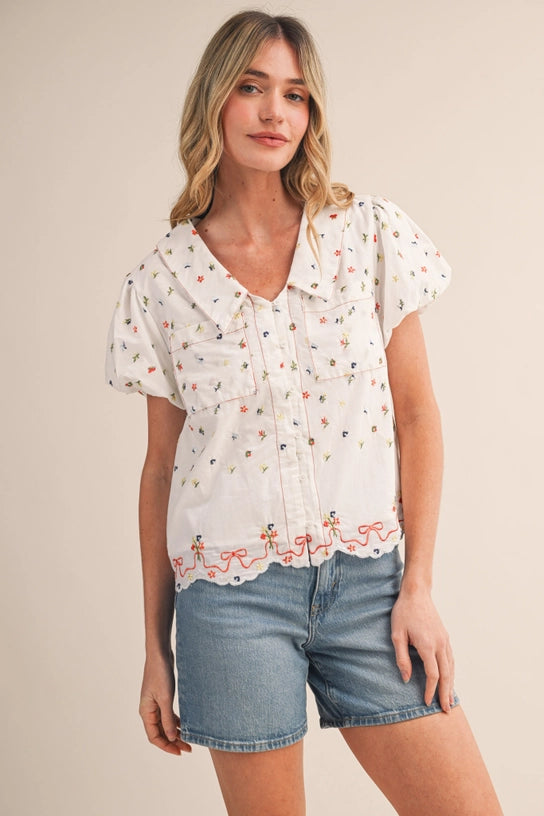 Meadow Bloom Embroidered Blouse - Curator and Co. 