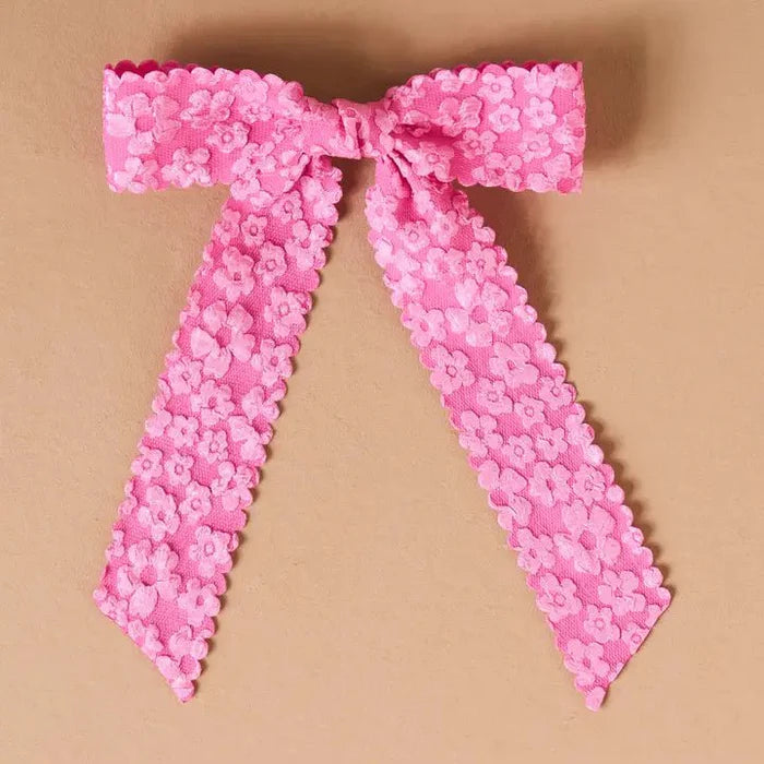 Flower Scallop Hair Bow Pink