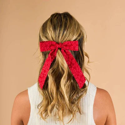 Flower Scallop Hair Bow Red