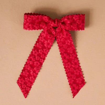Flower Scallop Hair Bow Red