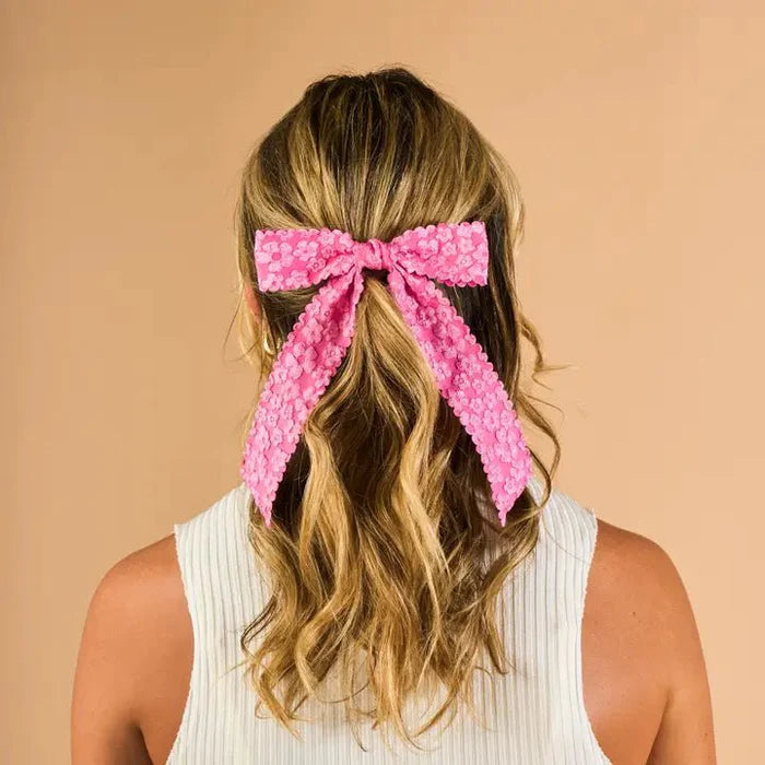 Flower Scallop Hair Bow Pink