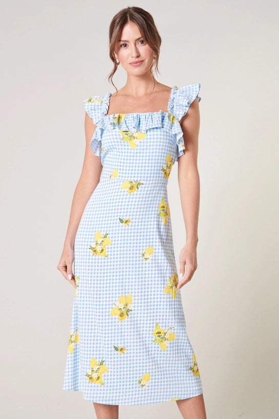 Citrus Picnic Gingham Midi Dress