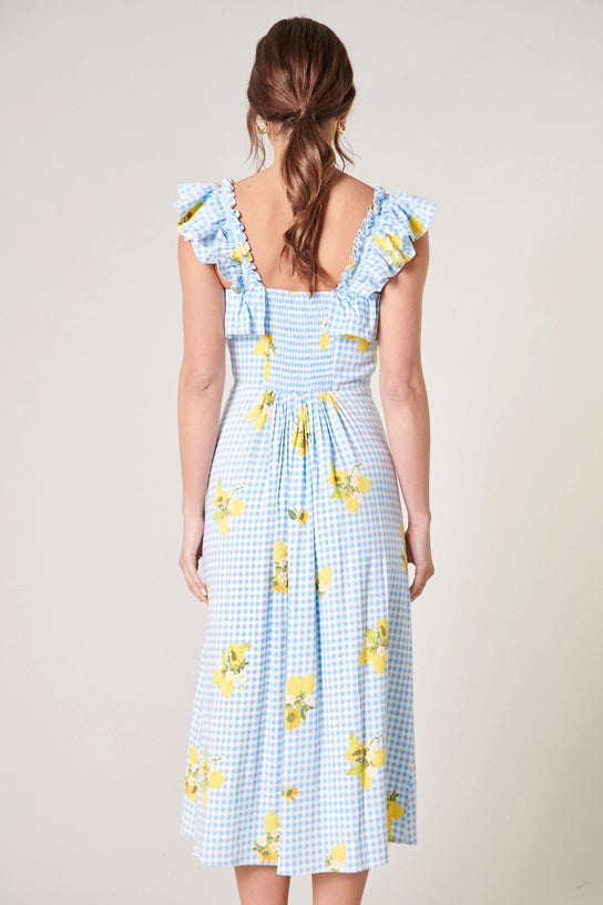 Citrus Picnic Gingham Midi Dress