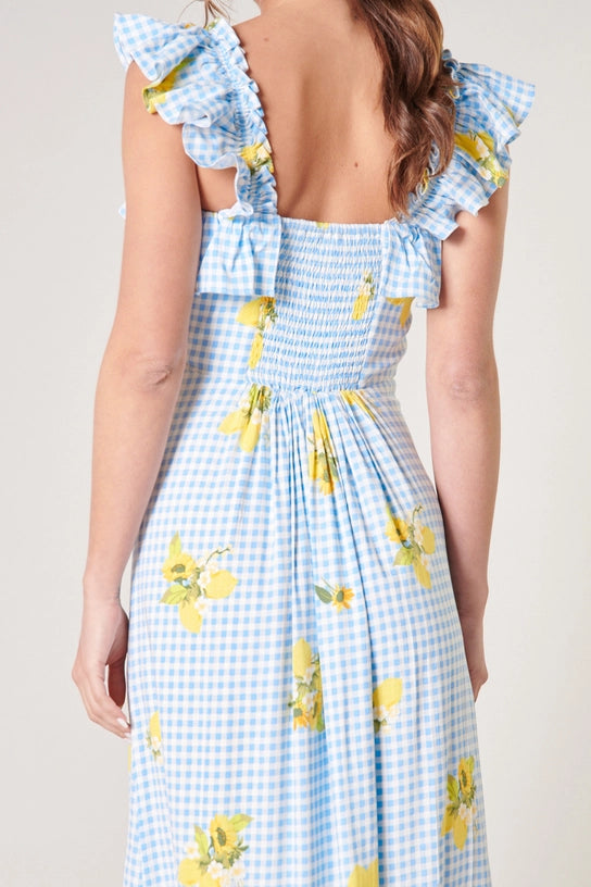 Citrus Picnic Gingham Midi Dress