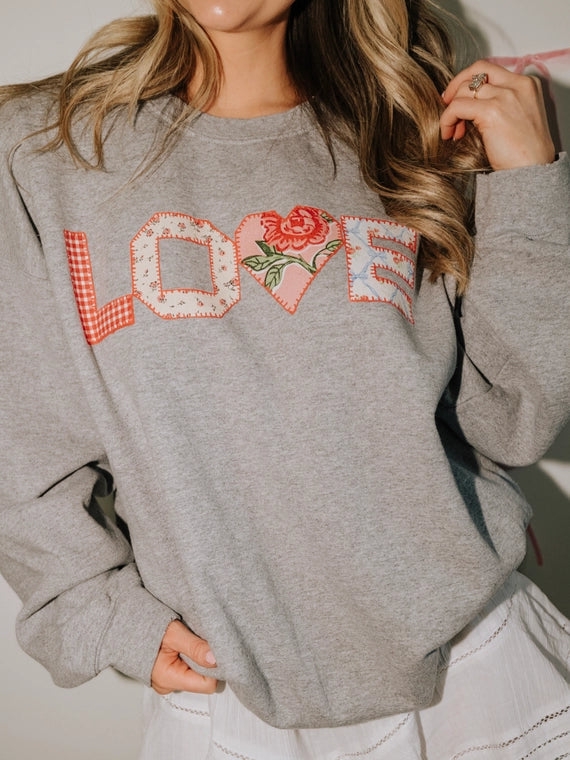 Love Quilt Print Valentines Day Sweatshirt