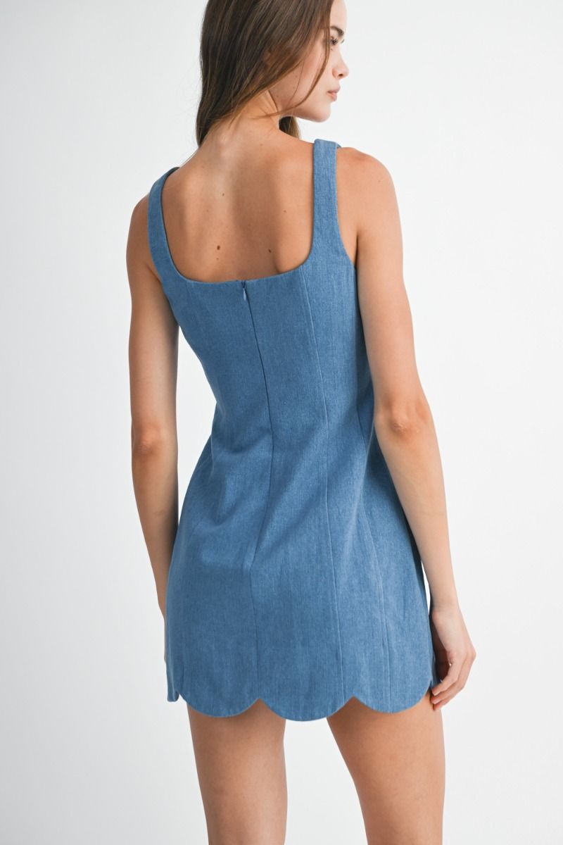 Sweetheart Denim Scallop Dress - Curator and Co. 