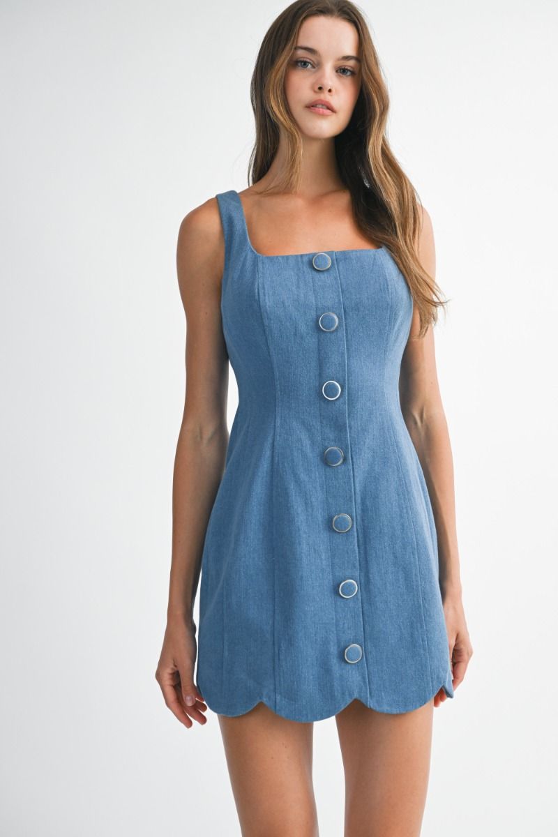 Sweetheart Denim Scallop Dress - Curator and Co. 
