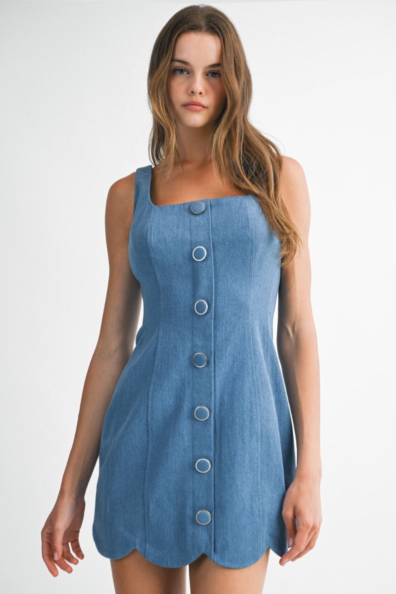 Sweetheart Denim Scallop Dress - Curator and Co. 