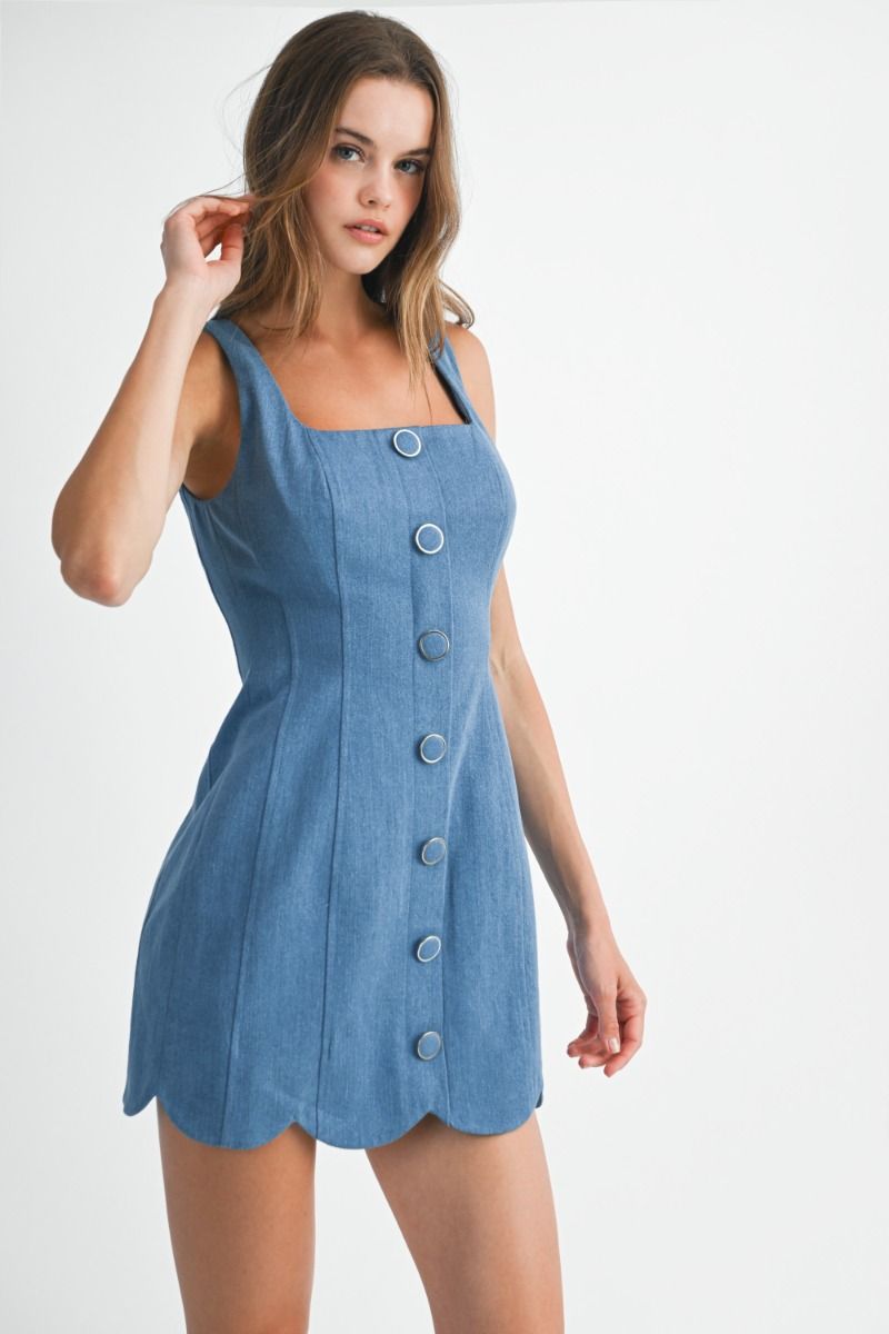 Sweetheart Denim Scallop Dress - Curator and Co. 